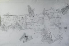 Scale plan of Burnt Barn (in progress) Pencil on permatrace 1m x 1.7m
